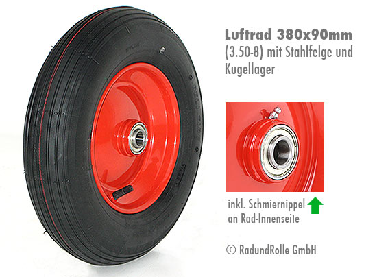 Scheibtruhenrad 3.50-8 4PR Rille Schlauch Stahlfelge Kugellager Schmiernippel