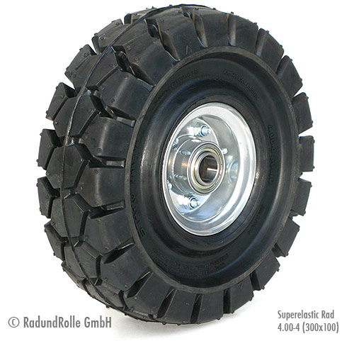 Superelastik-Gummi-Rad mit Staplerreifen auf Stahlfelge 4,00-4 (300x100mm)