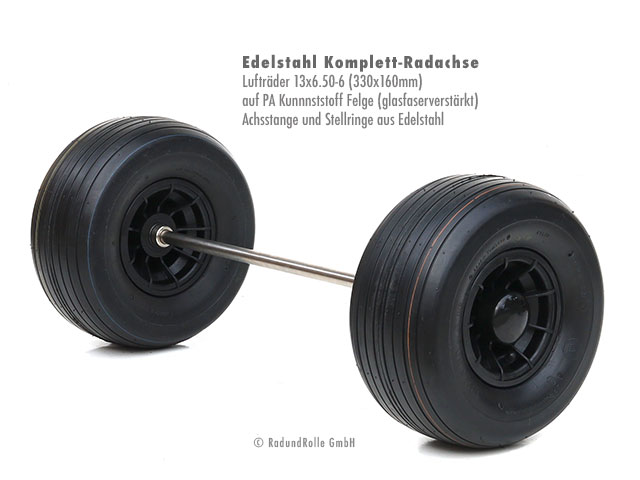 Salzwasserbeständige Radachse aus Edelstahl mit PA-Kunststofffelgen