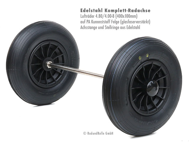 Salzwasserbeständige Radachse aus Edelstahl mit PA-Kunststofffelgen