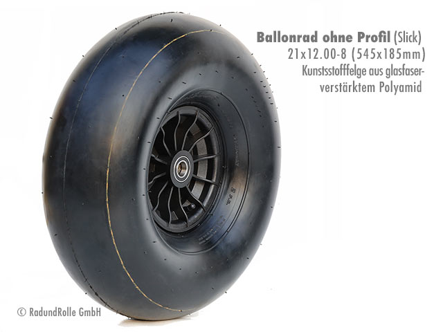 Luftrad 550x185mm, Reifen 21x12.00-8 mit 2PR Slickprofil Duro HF-237 TL, PA-Kunststofffelge 2.50Ax8 H2, Gleitlager, Rollenlager, Kugellager