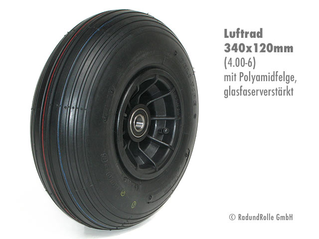 Beach Trolley Rad 4.00-6 mit Luftbereifung, PA-Kunststofffelge aus glasfaserverstärktem Polyamid, Gleitlager, Rollenlager, Kugellager