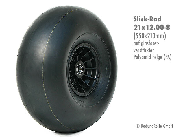 Ballon-Luftrad 21x12-8 ohne Profil HF-237 2PR TL mit glasfaserverstärkter PA-Kunststofffelge 5.00Ax8 H2, Gleitlager, Rollenlager, Kugellager