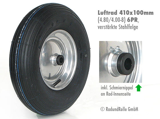 Scheibtruhenrad 4.80/4.00-8 (400x100), Stahlfelge, Rollenlager, Gleitlager